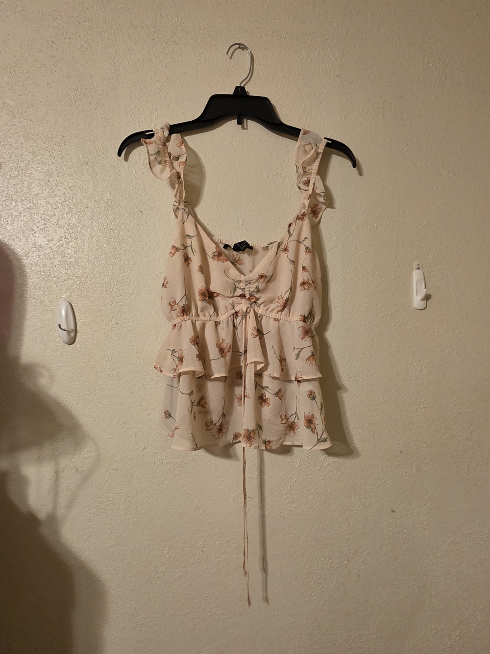Forever 21 Cream Floral Ruffle Tank Top